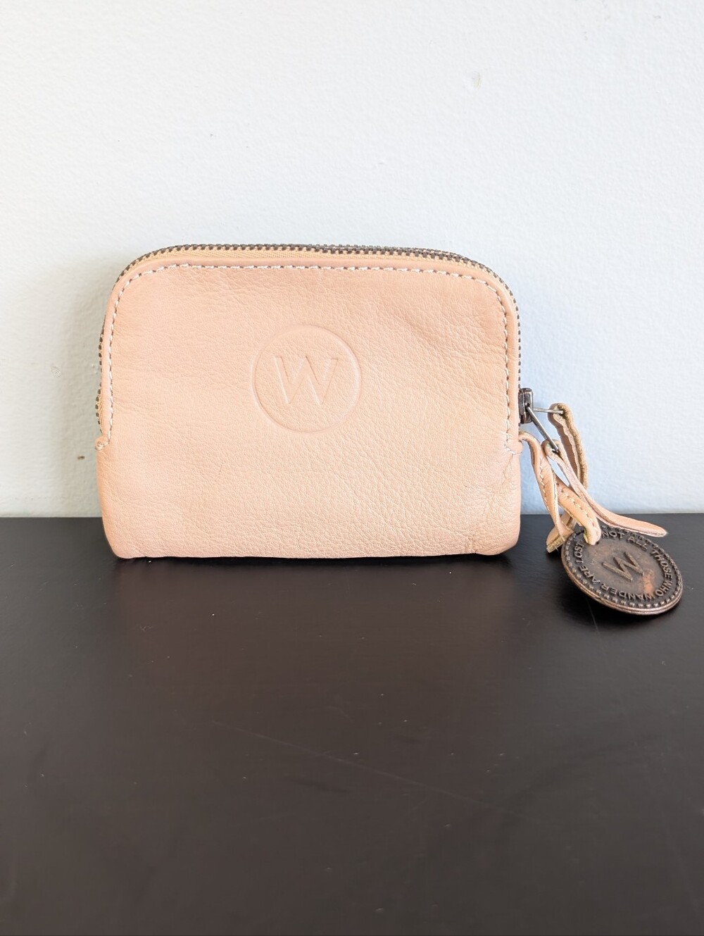 The Wanderers Travel Co. Zippered Leather Wallet, Pale Pink / Tan - Picture 2 of 15